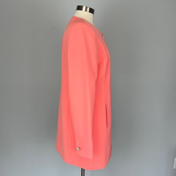 Karl Lagerfeld Womens Long Sleeve Topper Coat Peach Coral Jewel Button size 10 - Picture 7 of 16